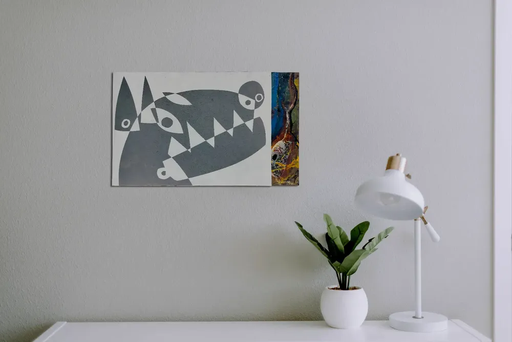 Artwork titled "Cabeza de perro 1" made with synthetic enamelled paint, cardboard, mdf in the year 2024 by Juan Diego Miguel