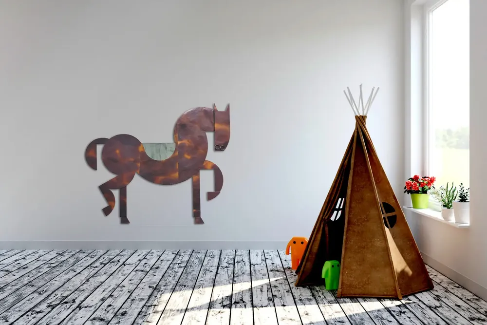 Artwork titled "Caballo de tiovivo" made with iron, laminate, copper in the year 2024 by Juan Diego Miguel