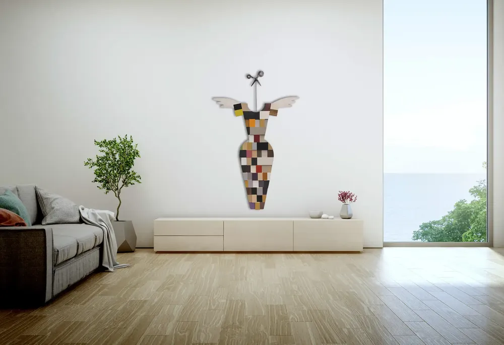 Artwork titled "Costurera" made with iron, stainless steel, methacrylate, laminate in the year 2024 by Juan Diego Miguel