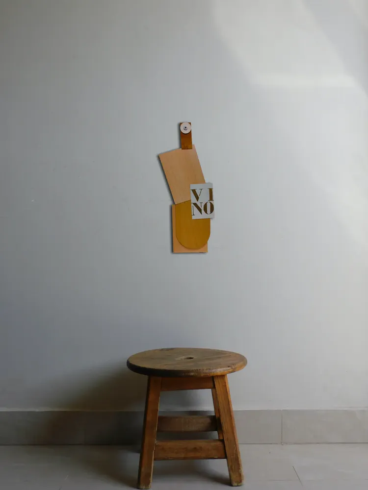 Artwork titled "Botells VINO" made with synthetic enamelled paint, laminate, iron in the year 2024 by Juan Diego Miguel