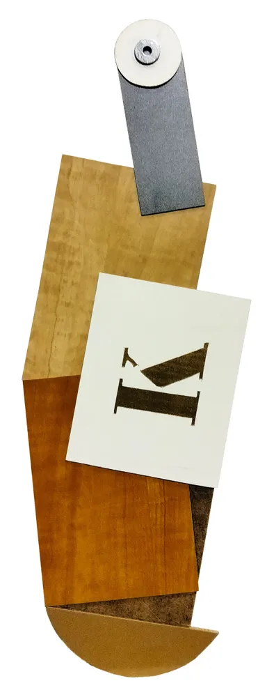 Artwork titled "Botella K" made with synthetic enamelled paint, laminate, iron, mdf in the year 2024 by Juan Diego Miguel