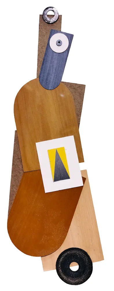 Artwork titled "Botella A" made with synthetic enamelled paint, laminate, abrasive, iron, mdf in the year 2024 by Juan Diego Miguel