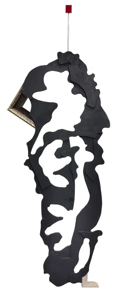 Artwork titled "Personaje" made with synthetic enamelled paint, plywood, stainless steel, laminate, frames in the year 2024 by Juan Diego Miguel