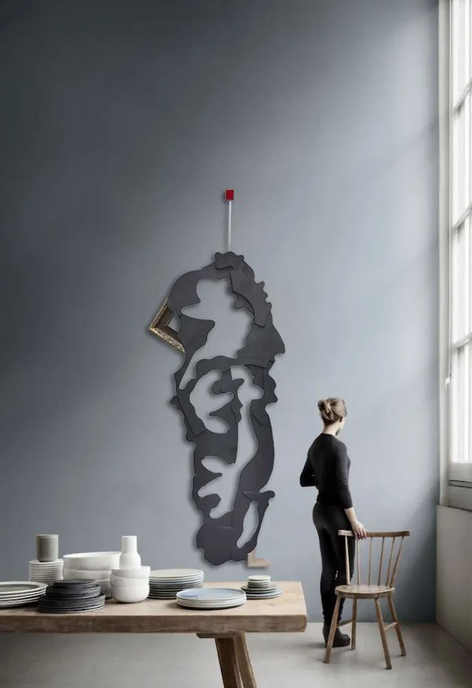 Artwork titled "Personaje" made with synthetic enamelled paint, plywood, stainless steel, laminate, frames in the year 2024 by Juan Diego Miguel