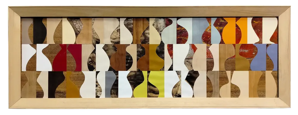 Artwork titled "Cacharros" made with wood, Plastic, abrasive, synthetic enamelled paint, laminate, glue in the year 2024 by Juan Diego Miguel