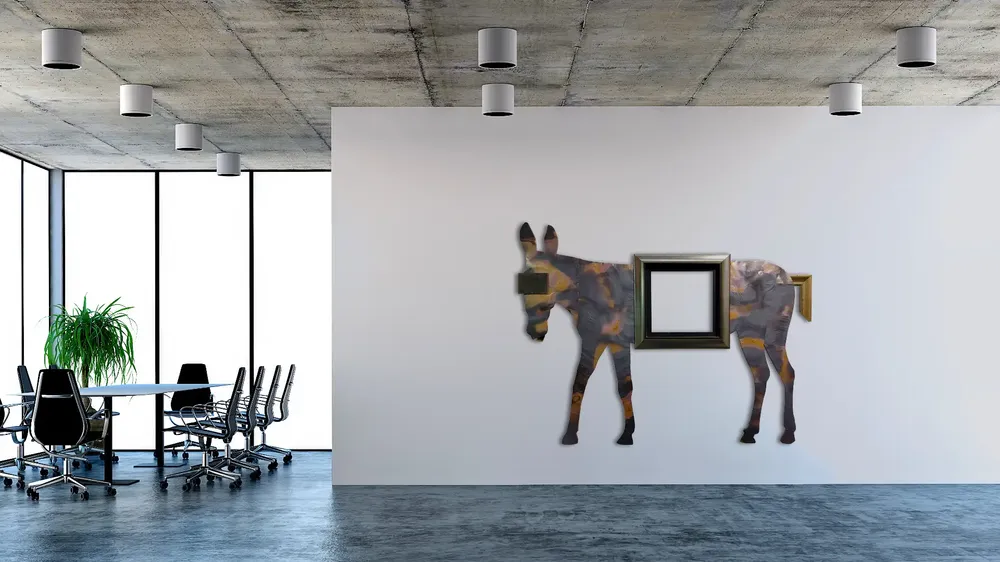 Artwork titled "Burro" made with rubber, frames, copper in the year 2024 by Juan Diego Miguel