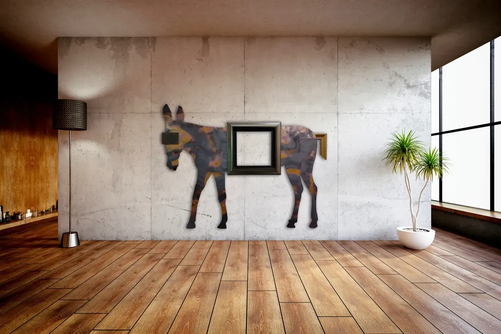 Artwork titled "Burro" made with rubber, frames, copper in the year 2024 by Juan Diego Miguel