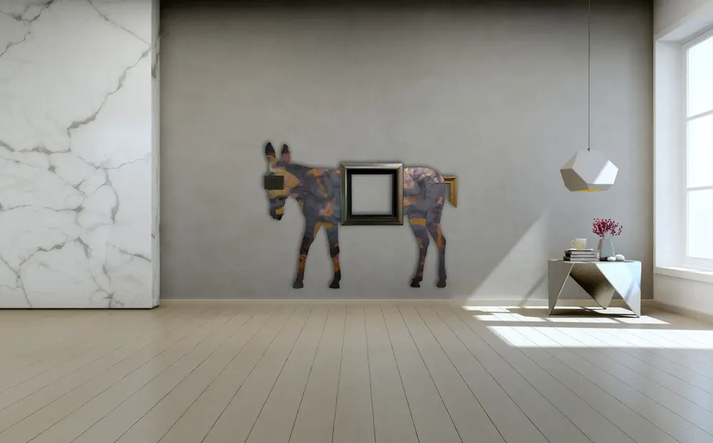 Artwork titled "Burro" made with rubber, frames, copper in the year 2024 by Juan Diego Miguel