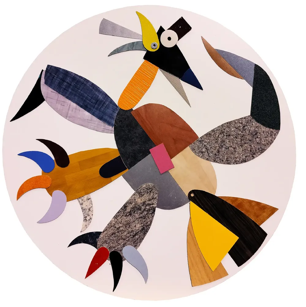 Artwork titled "Pajaro" made with iron, Plastic, laminate, mdf in the year 2024 by Juan Diego Miguel