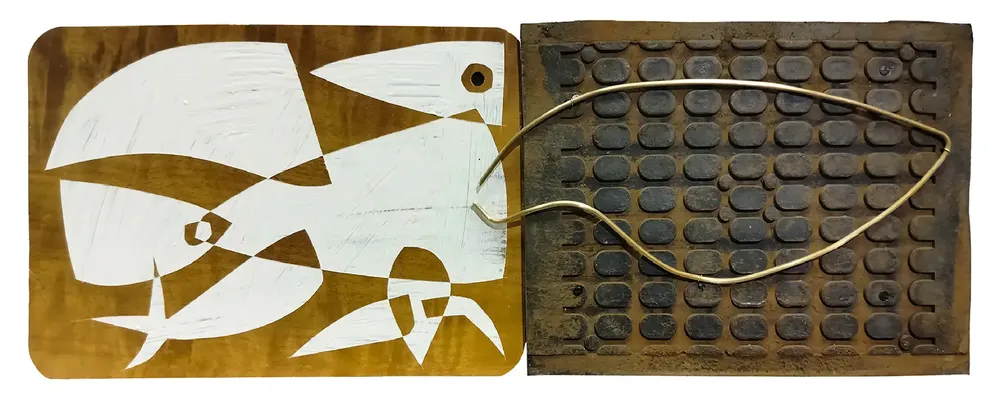 Artwork titled "Pajaro" made with synthetic enamelled paint, laminate, rubber, brass, iron in the year 2024 by Juan Diego Miguel