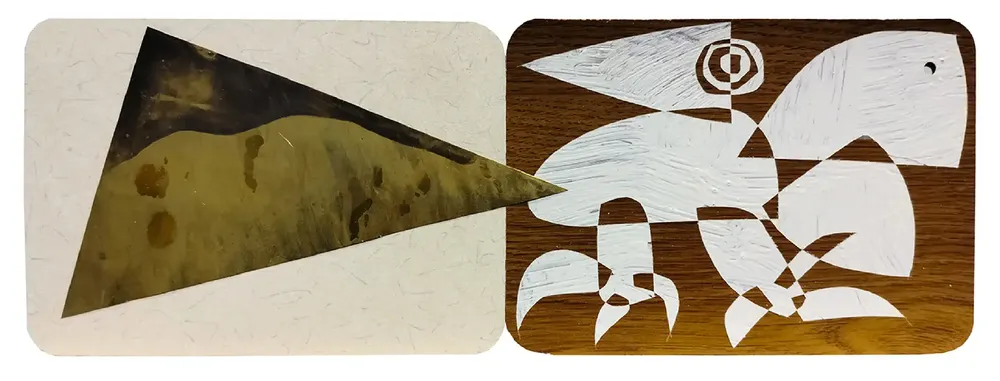 Artwork titled "Pajaro" made with synthetic enamelled paint, laminate, brass in the year 2024 by Juan Diego Miguel