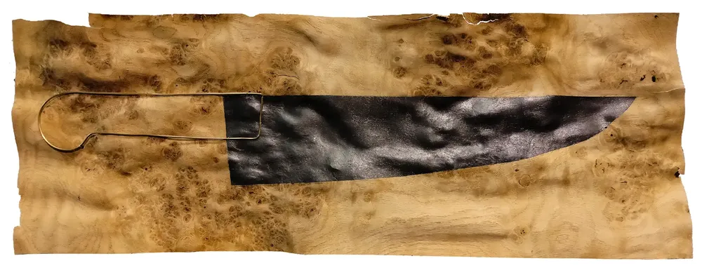 Artwork titled "Cuchillo" made with wood, brass, graphite in the year 2024 by Juan Diego Miguel