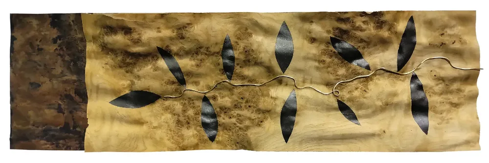 Artwork titled "Rama" made with copper, brass, graphite, wood in the year 2024 by Juan Diego Miguel