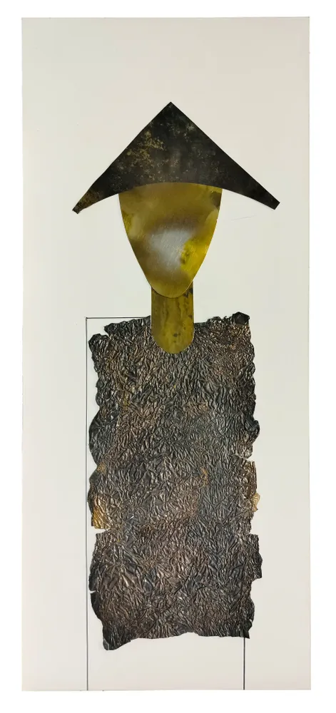 Artwork titled "Personaje" made with brass, copper, pen, paper in the year 2024 by Juan Diego Miguel
