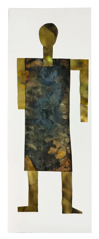 Artwork titled "Personaje" made with brass, copper, paper in the year 2024 by Juan Diego Miguel