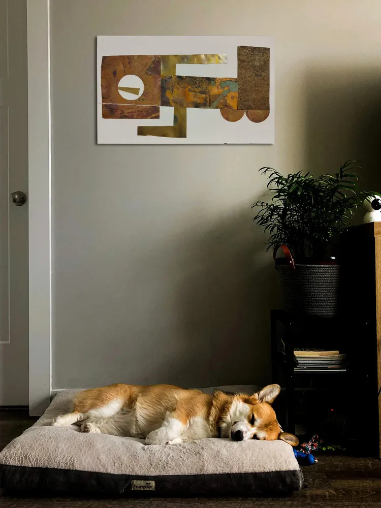 Artwork titled "Siesta" made with brass, copper, pen, Typex in the year 2024 by Juan Diego Miguel