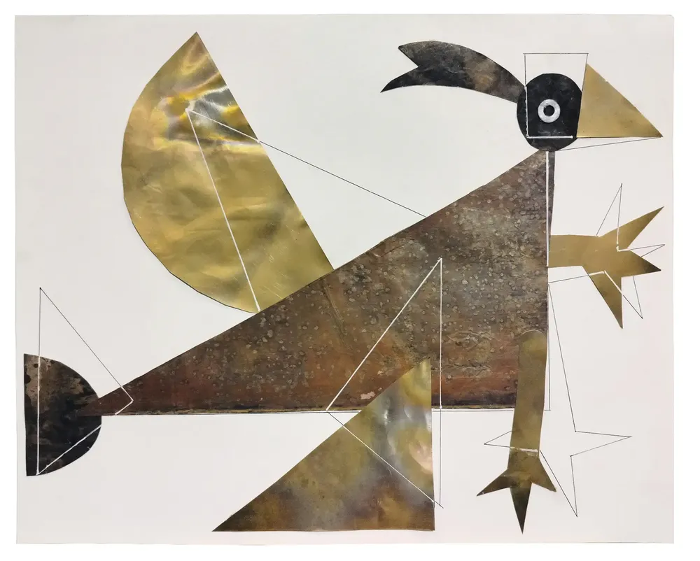 Artwork titled "Pajaro" made with brass, copper, iron, Typex, Pen in the year 2024 by Juan Diego Miguel