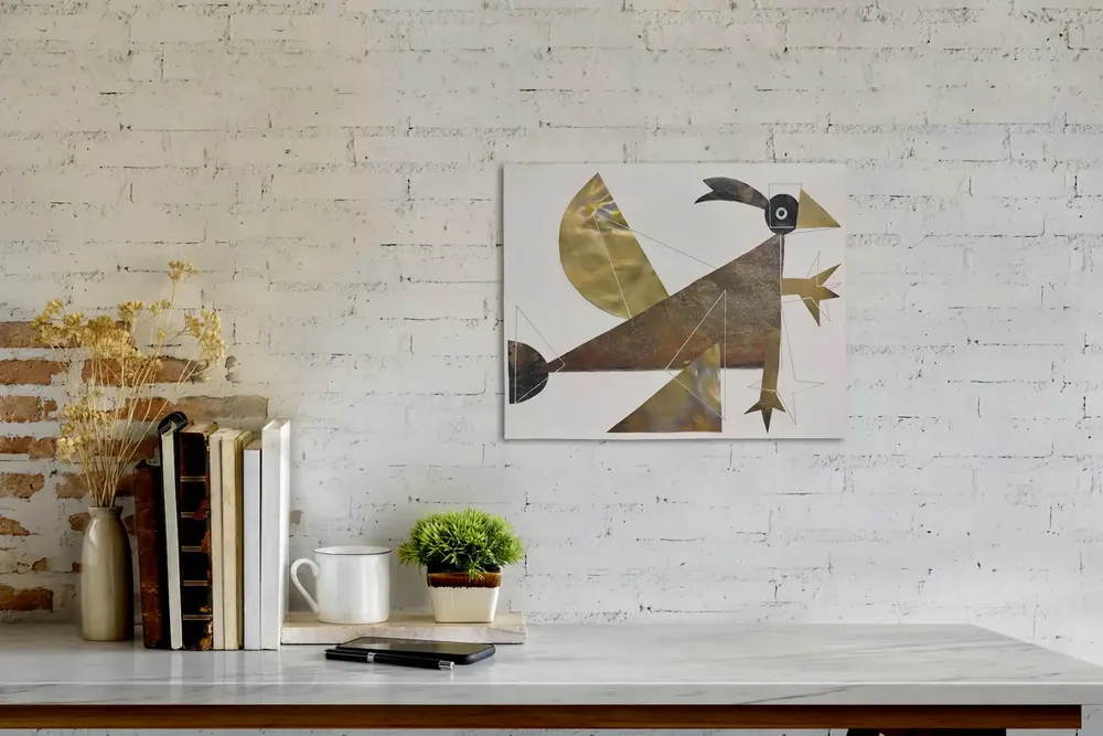 Artwork titled "Pajaro" made with brass, copper, iron, Typex, Pen in the year 2024 by Juan Diego Miguel