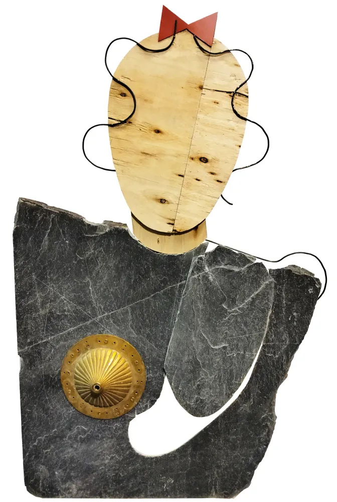 Artwork titled "Hija de Matisse" made with laminate, iron, plywood, brass, slate stone in the year 2024 by Juan Diego Miguel