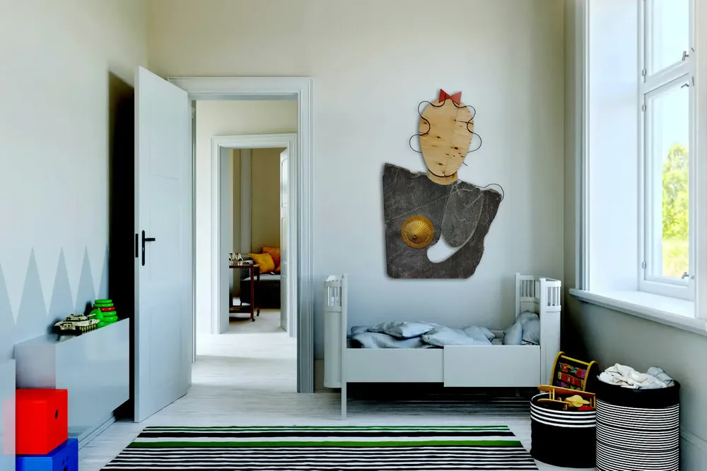Artwork titled "Hija de Matisse" made with laminate, iron, plywood, brass, slate stone in the year 2024 by Juan Diego Miguel