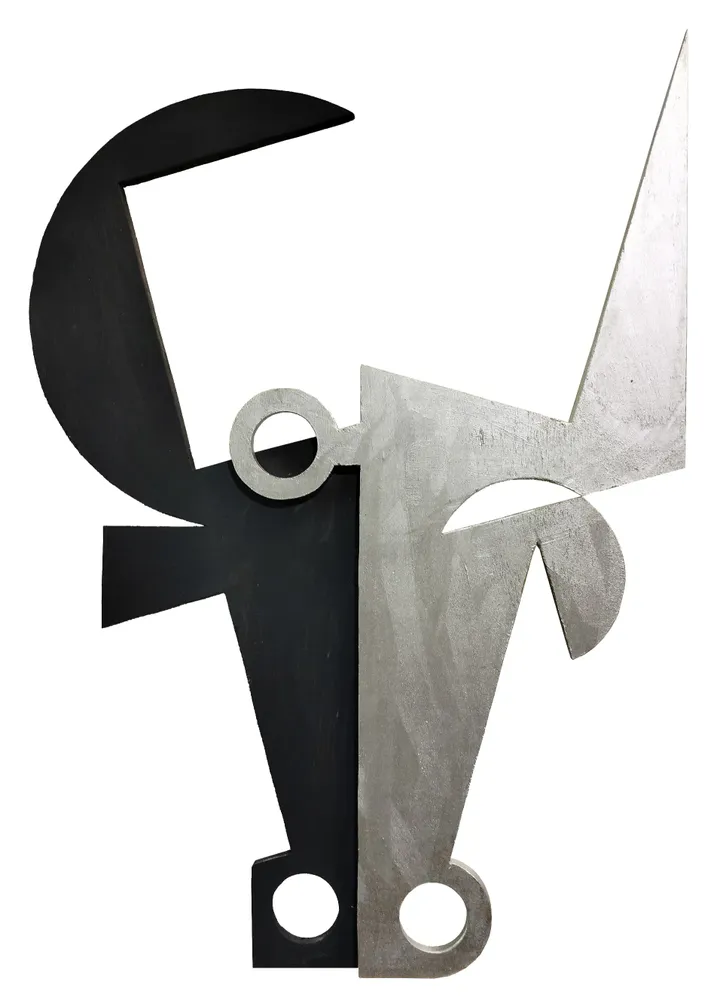 Artwork titled "Cabeza de vaca 1" made with synthetic enamelled paint, plywood in the year 2024 by Juan Diego Miguel