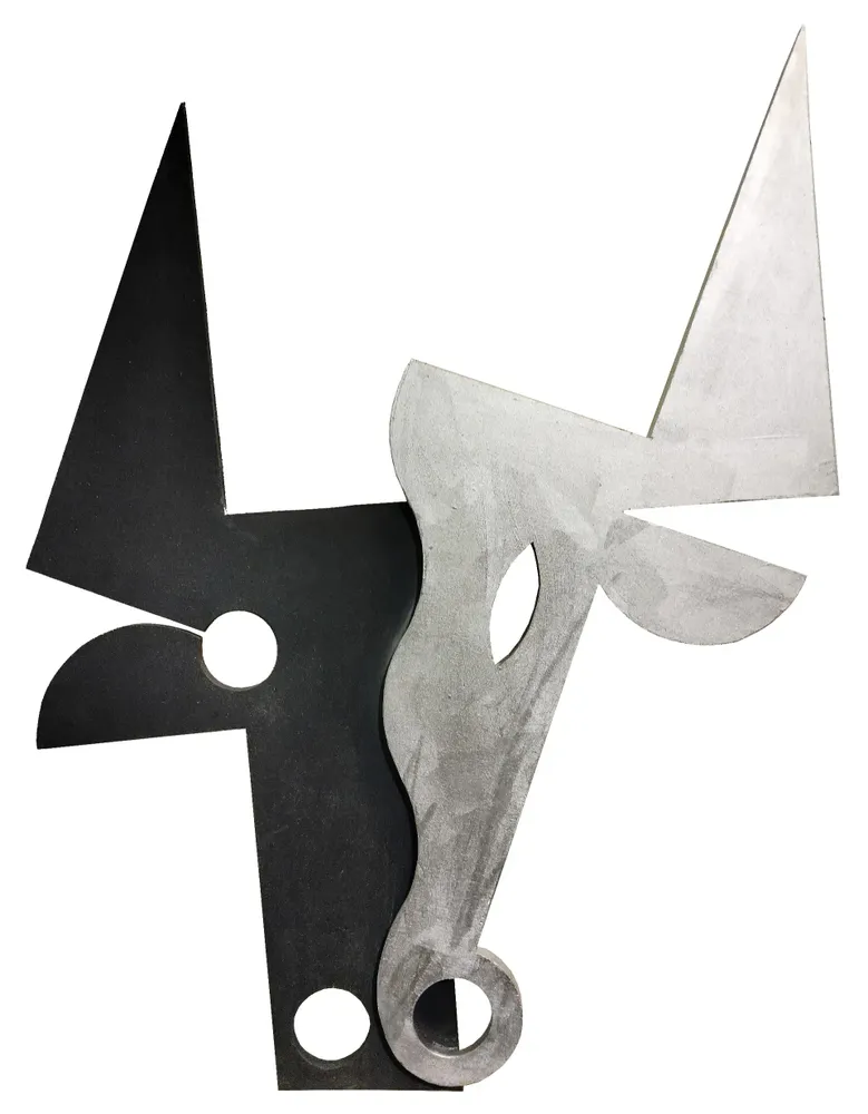 Artwork titled "Cabeza de vaca 2" made with synthetic enamelled paint, plywood in the year 2024 by Juan Diego Miguel