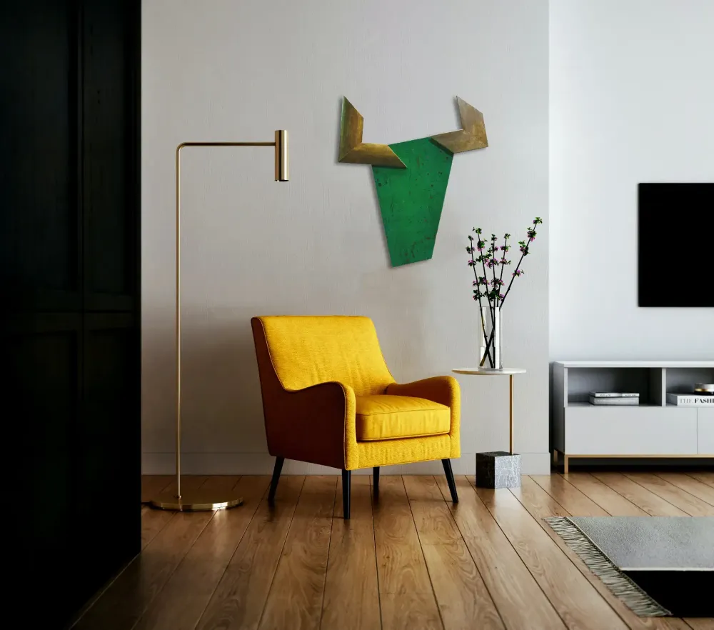 Artwork titled "Vaca verde" made with frames, synthetic enamelled paint, plywood in the year 2025 by Juan Diego Miguel